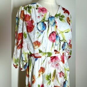 Lane Bryant | Beaticurve Faux Wrap Dress | Watercolor Floral & Polkadot | 20